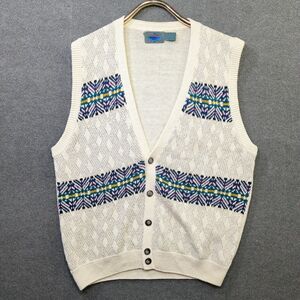 Vintage Etchings Cardigan Sweater Vest Mens XL Fair Isle Cream Button Grandpa